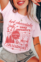 Hot Chocolate Christmas Graphic Tee- Pink