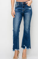 High Rise Crop Flare Distressed Jeans