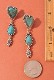 Western Turquoise Heart & Teardrop Dangle Earrings
