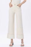 High Rise Cuffed Side Panel Wide Leg Jeans Cream