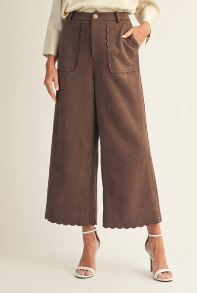 Cafe Suede Scalloped Wide Leg Pants
