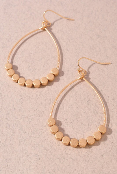 Metal Round Bead Teardrop Earrings