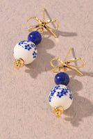 Bow And Ceramic Floral Bead Earrings