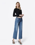 Mid Rise Medium Wash Ankle Wide Jeans
