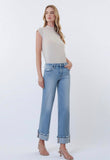 Mid Rise Medium Light Cuffed Wide Jeans