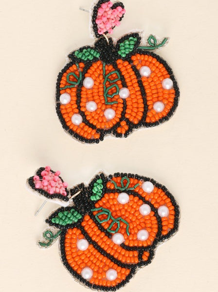 Polka dot Pumpkin Beaded Earrings