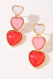 Triple Heart Earrings in Pearl or Red/Pink