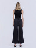 High Rise Patch Pocket Pin Tuck Black Wide Leg