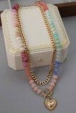 Colorful Bead Layered Heart Necklace