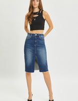 High Rise Front Slit Denim Skirt