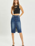 High Rise Front Slit Denim Skirt