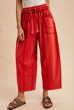 Cherry Mineral Washed Barrel Leg Knit Pants