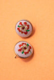 Embroidery Floral Gold Edge Stud Earrings