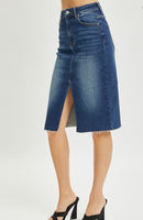 High Rise Front Slit Denim Skirt