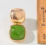 Hammered Metal Square Stone Earrings Red