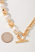 Pearl Metal Bead Chain Toggle Clasp Necklace