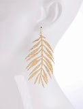 Textured Dangle Leaf Gold Earrings