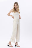 High Rise Cuffed Side Panel Wide Leg Jeans Cream