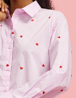 Embroidered Hearts Button Down Top