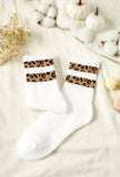 Leopard Striped Detail Ribbed Cuffs Womens Socks