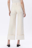 High Rise Cuffed Side Panel Wide Leg Jeans Cream