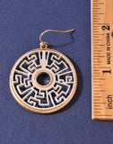 Cutout Greek Key Round Earrings- Gold