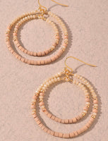 Glass, Wood and Metal Double Circle Earrings 2 COLORS