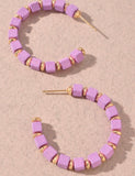 Square Wood Bead Hoop Earrings- 2 Colors