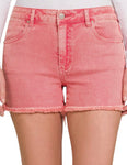 Mineral Washed Mid Rise Frayed Cut Off Shorts Ash Pink