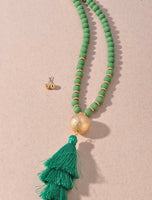 Satin Metal Ball, Wood Bead and Tassel Necklace- 2 COLORS!