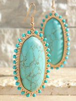 Genuine Stone Oval Earrings- White, Turquoise or Purple