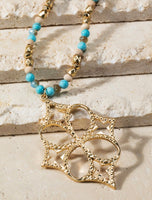 Diamond Shaped Turquoise Mixed Bead Pendant Necklace- 4085