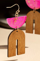 Flecked Acrylic and Wood Arch Earrings