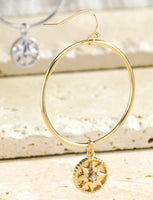 Circle and Star Charm Open Circle Earrings