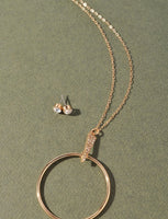 Open Circle Pave Triangle Long Necklace