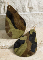 Camouflage Leather Teardrop Earrings