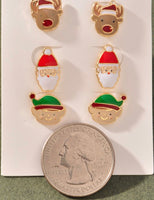 Santa, Reindeer and Elf Set of Enamel Studs