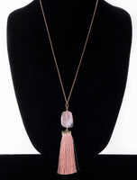Faceted Stone & Thread Tassel Necklace- N145