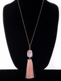 Faceted Stone & Thread Tassel Necklace- N145