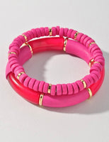 Double Layered Bead and Tube Bead Bracelet Set- 2 Colors