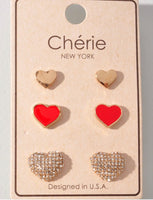 Enamel, Gold and Pave Heart Stud Earrings