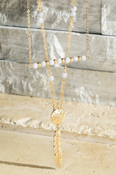 Triple Layered Stone and Charm Necklace