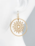Metal Ring and Sunburst Charm Worn Gold Earrings- 1548