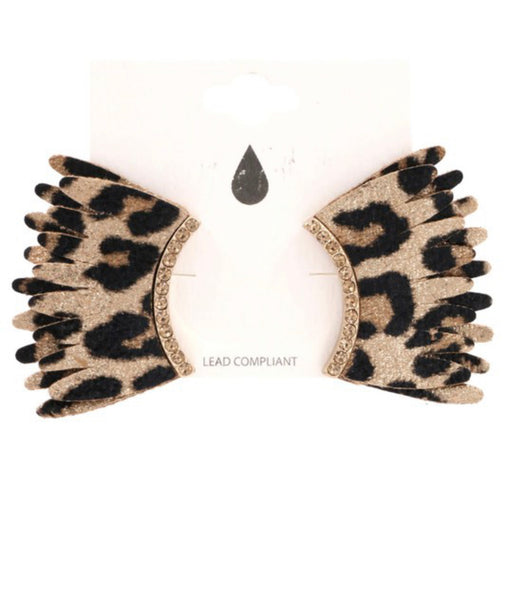 Leopard Sparkle Leather Fan Earrings