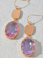 Faceted Glass and Gold Disc Earrings- Lavender