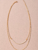 Curved Pearl Bar Paperclip Double Layered Short Necklace