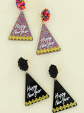 New Year Hat Acrylic Glitter and Beaded Earrings