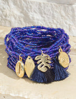 Boho Seed Bead Stretch Bracelet Set with Gold Charms