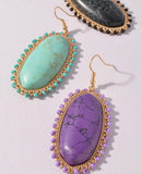 Genuine Stone Oval Earrings- White, Turquoise or Purple