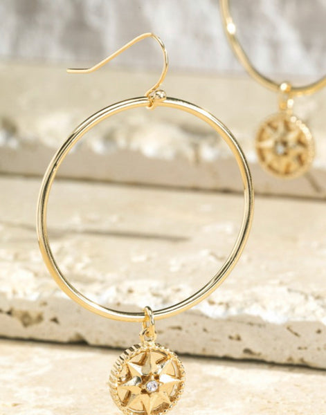 Circle and Star Charm Open Circle Earrings